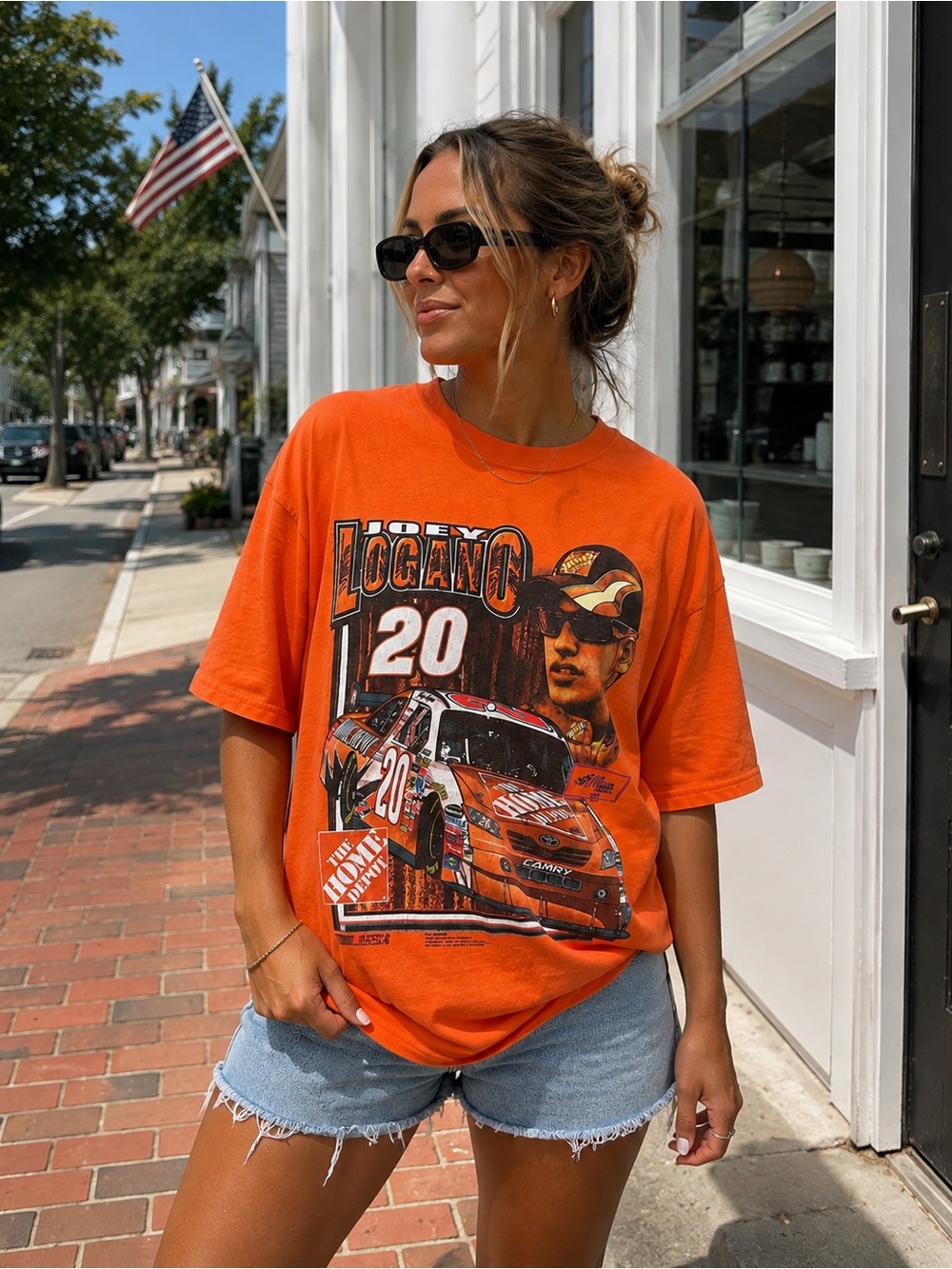 Joey Logano #20 Home Depot NASCAR Orange Racing Graphic Tee 2XL Y2K Vintage